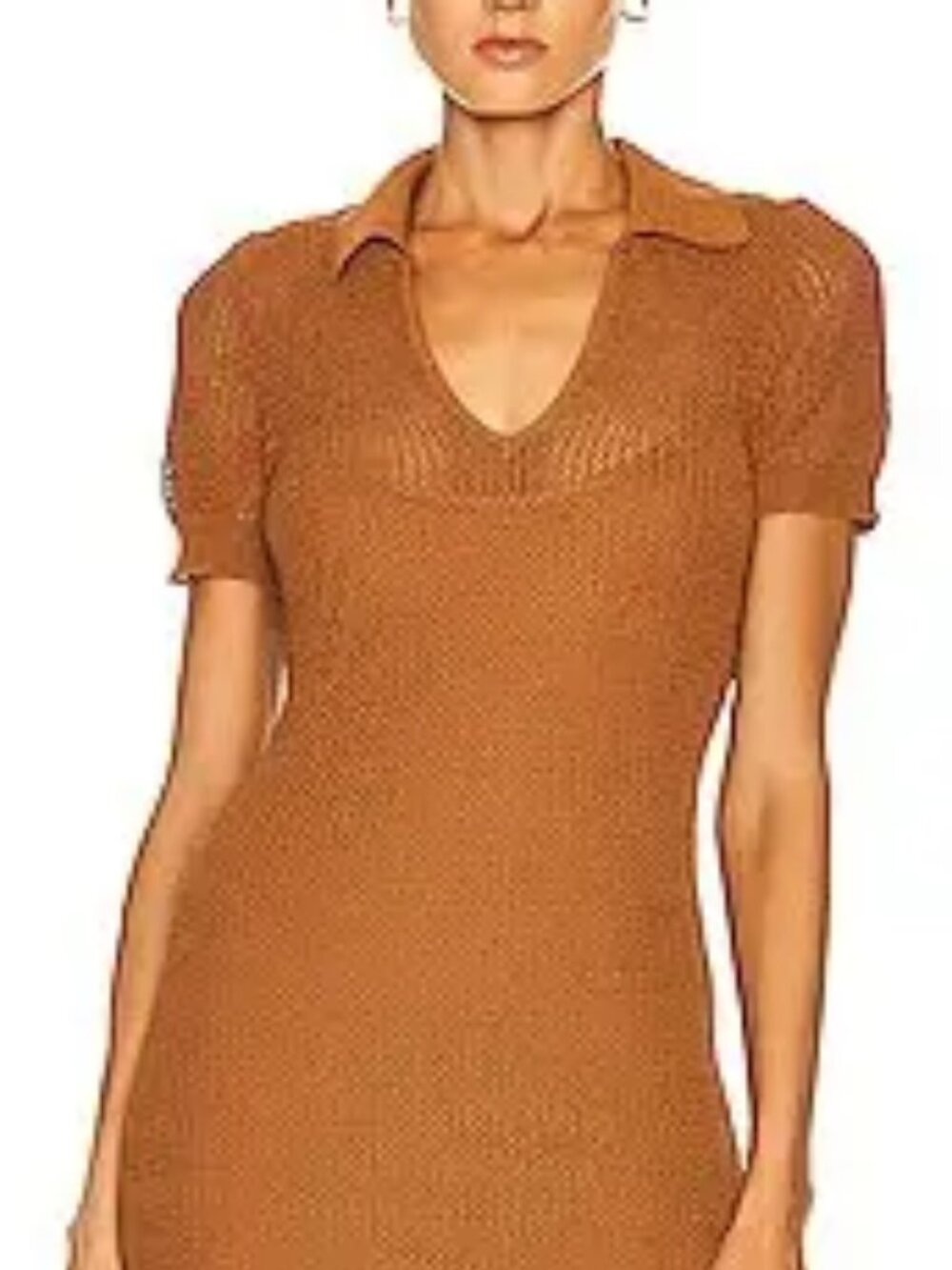 ✨ STAUD "Oceane" Tan Open Crochet Knit Polo Maxi Dress Size XS✨
